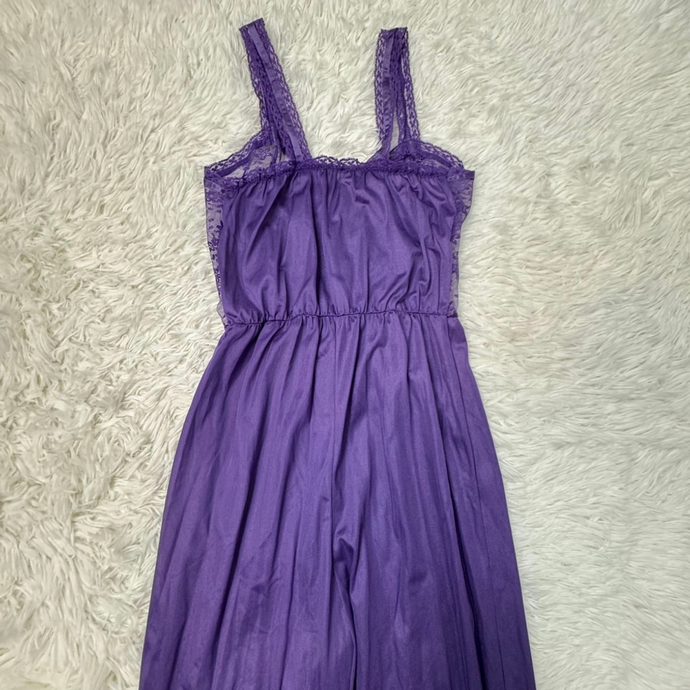 Vintage Purple Lace Jumpsuit Nylon Sheer Wide Leg 70s Disco Boho Made USA M - Picture 4 of 13